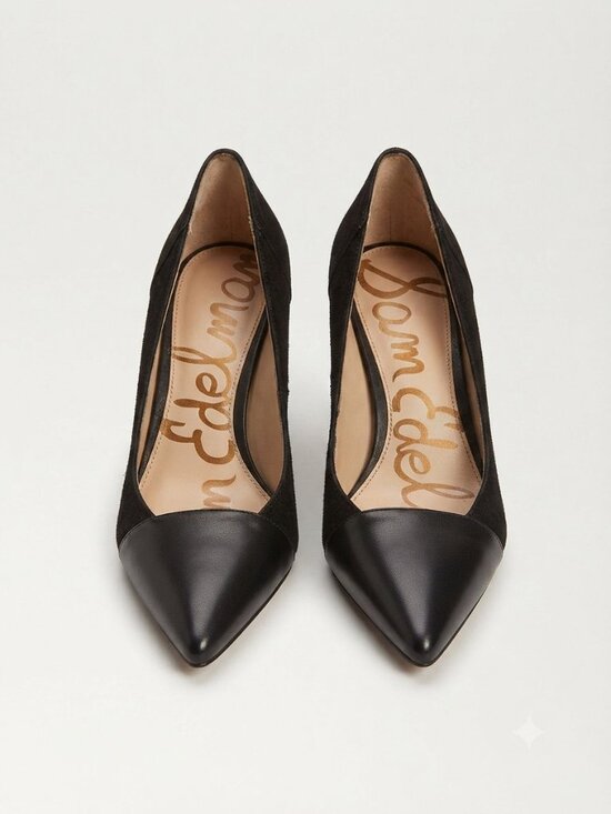 Sam Edelman Shoes - Sam Edelman, Black mixed-media cap-toe pointed heels